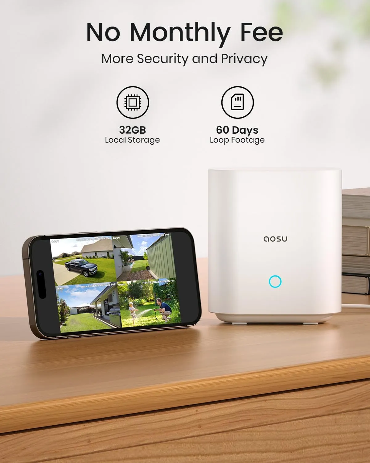 AOSU Security Cameras Outdoor Wireless, 4-Cam-Kit, 166 Ultra-Wide-Angle, Battery Powered, No Subscription, Home Security Cameras System with 2K Color Night Vision, Spotlight, Easy Setup, Motion Alert