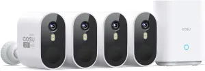 AOSU Security Cameras Outdoor Wireless, 4-Cam-Kit, 166 Ultra-Wide-Angle, Battery Powered, No Subscription, Home Security Cameras System with 2K Color Night Vision, Spotlight, Easy Setup, Motion Alert