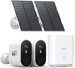 AOSU Solar Security Cameras Wireless Outdoor, 2K QHD Home Security System, 2 Cameras Kit with 166 Ultra-Wide View, Forever Power, Spotlight Camera, 32G Local Storage, No Monthly Fee