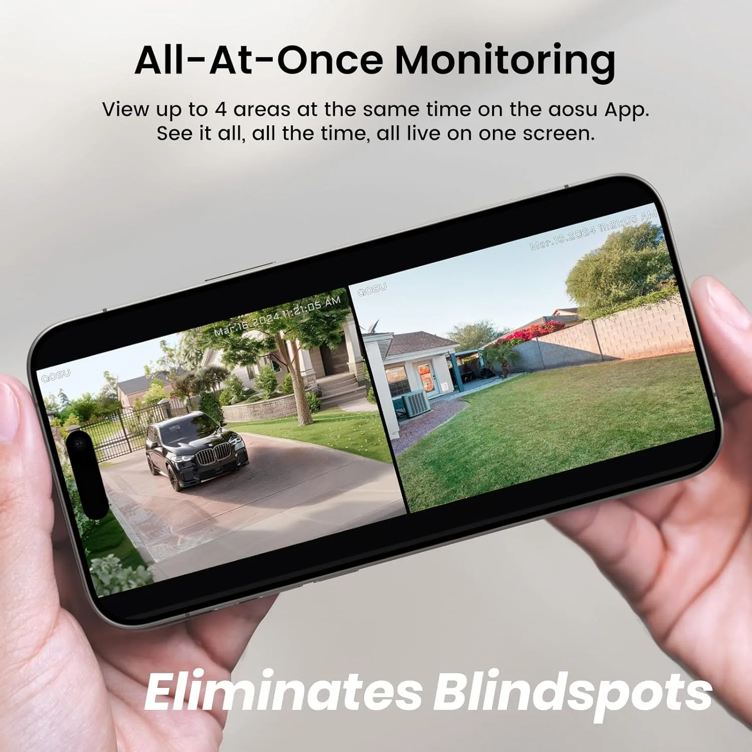 AOSU Solar Security Cameras Wireless Outdoor, 2K QHD Home Security System, 2 Cameras Kit with 166 Ultra-Wide View, Forever Power, Spotlight Camera, 32G Local Storage, No Monthly Fee