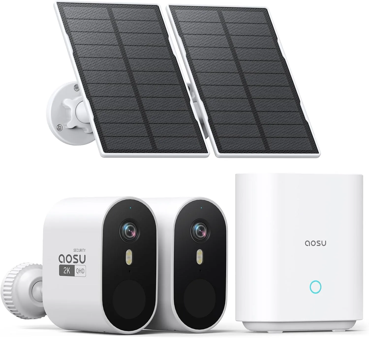 AOSU Solar Security Cameras Wireless Outdoor, 2K QHD Home Security System, 2 Cameras Kit with 166 Ultra-Wide View, Forever Power, Spotlight Camera, 32G Local Storage, No Monthly Fee