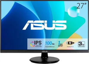ASUS 27 1080P Eye Care Monitor (VA27DQF) - IPS, Full HD, Frameless, 100Hz, 1ms, Adaptive-Sync, for Working and Gaming, Low Blue Light, Flicker Free, HDMI, DisplayPort, 3 Year Warranty