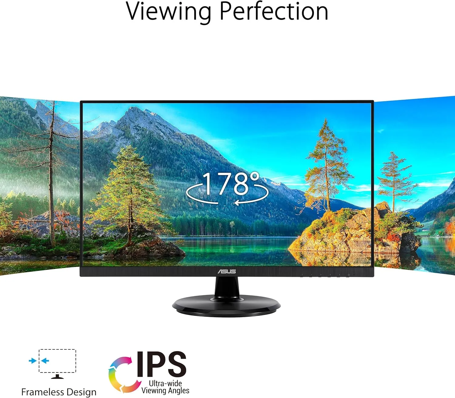 ASUS 27 1080P Eye Care Monitor (VA27DQF) - IPS, Full HD, Frameless, 100Hz, 1ms, Adaptive-Sync, for Working and Gaming, Low Blue Light, Flicker Free, HDMI, DisplayPort, 3 Year Warranty