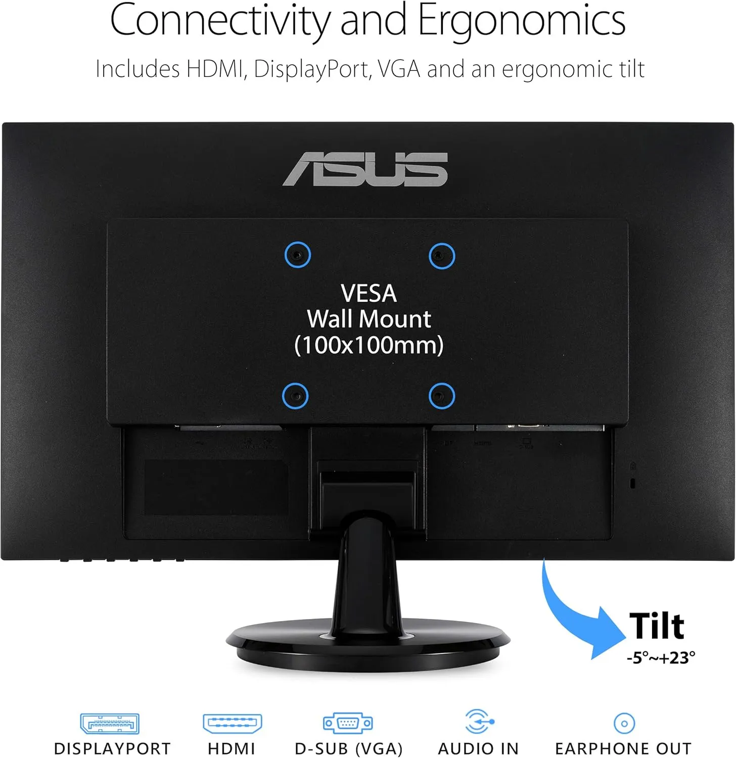 ASUS VA24DQ 23.8 Monitor, 1080P Full HD, 75Hz, IPS, Adaptive-Sync/FreeSync, Eye Care, HDMI DisplayPort VGA, Frameless, VESA Wall Mountable ,BLACK