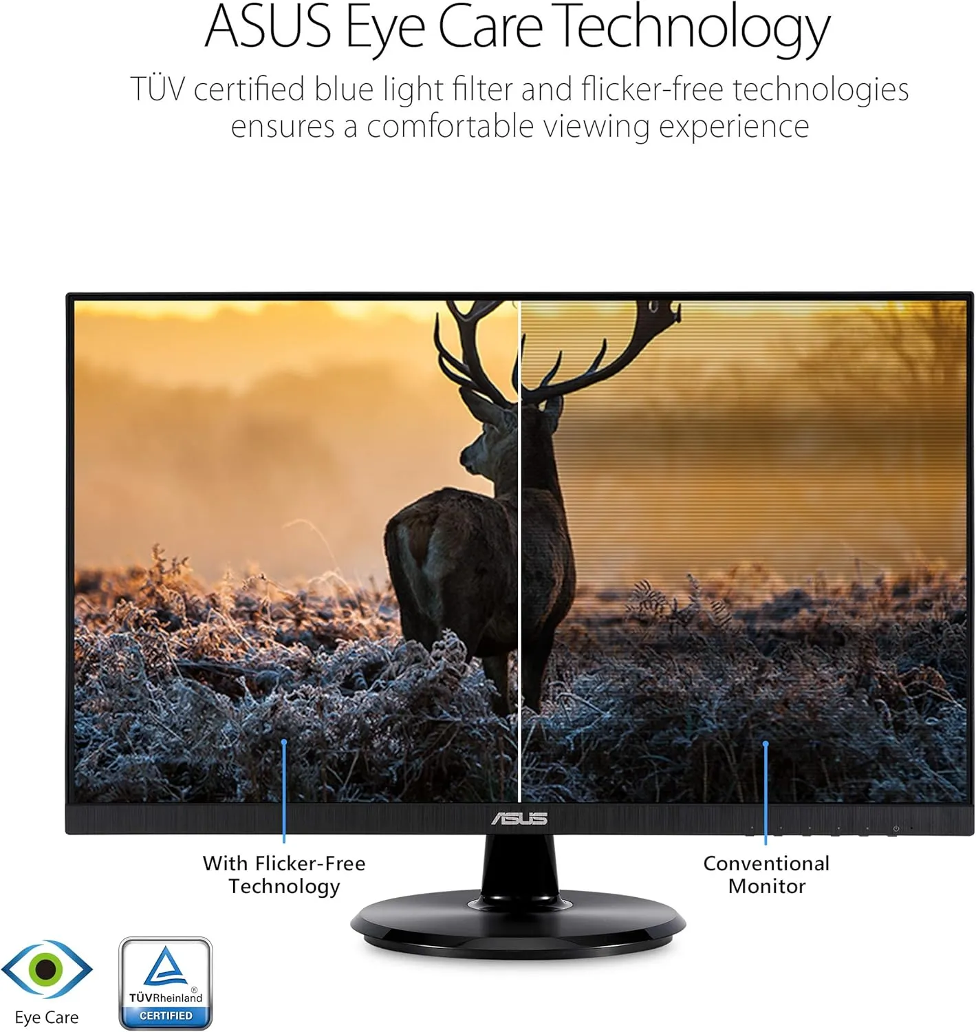 ASUS VA24DQ 23.8 Monitor, 1080P Full HD, 75Hz, IPS, Adaptive-Sync/FreeSync, Eye Care, HDMI DisplayPort VGA, Frameless, VESA Wall Mountable ,BLACK