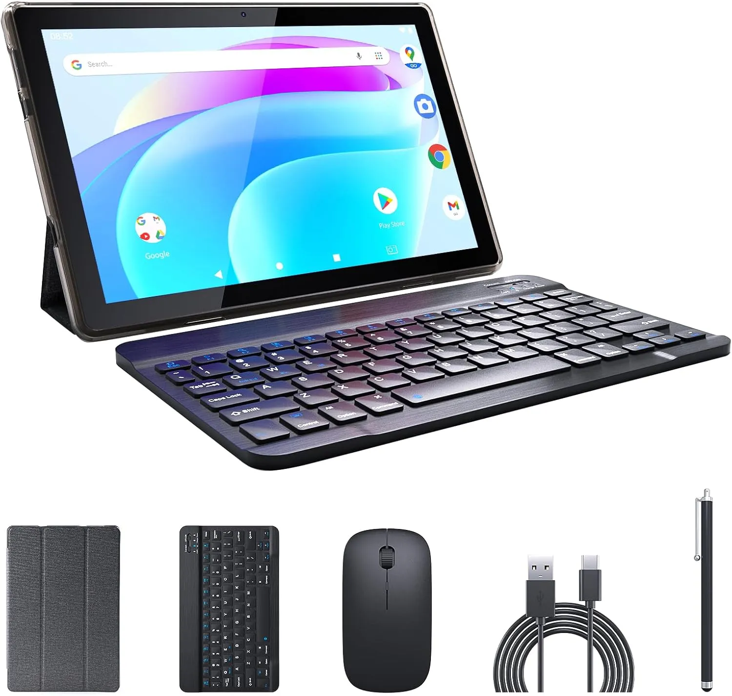 ATOZEE Tablet 10 Inch Android 14 Tablet with Keyboard Tablets Include Case Mouse Stylus 8GB RAM 64GB ROM 1TB Expandable Tableta 2MP 8MP Dual Camera 6000mAh Battery 5G WiFi-6 Bluetooth 2 in 1 Tablets