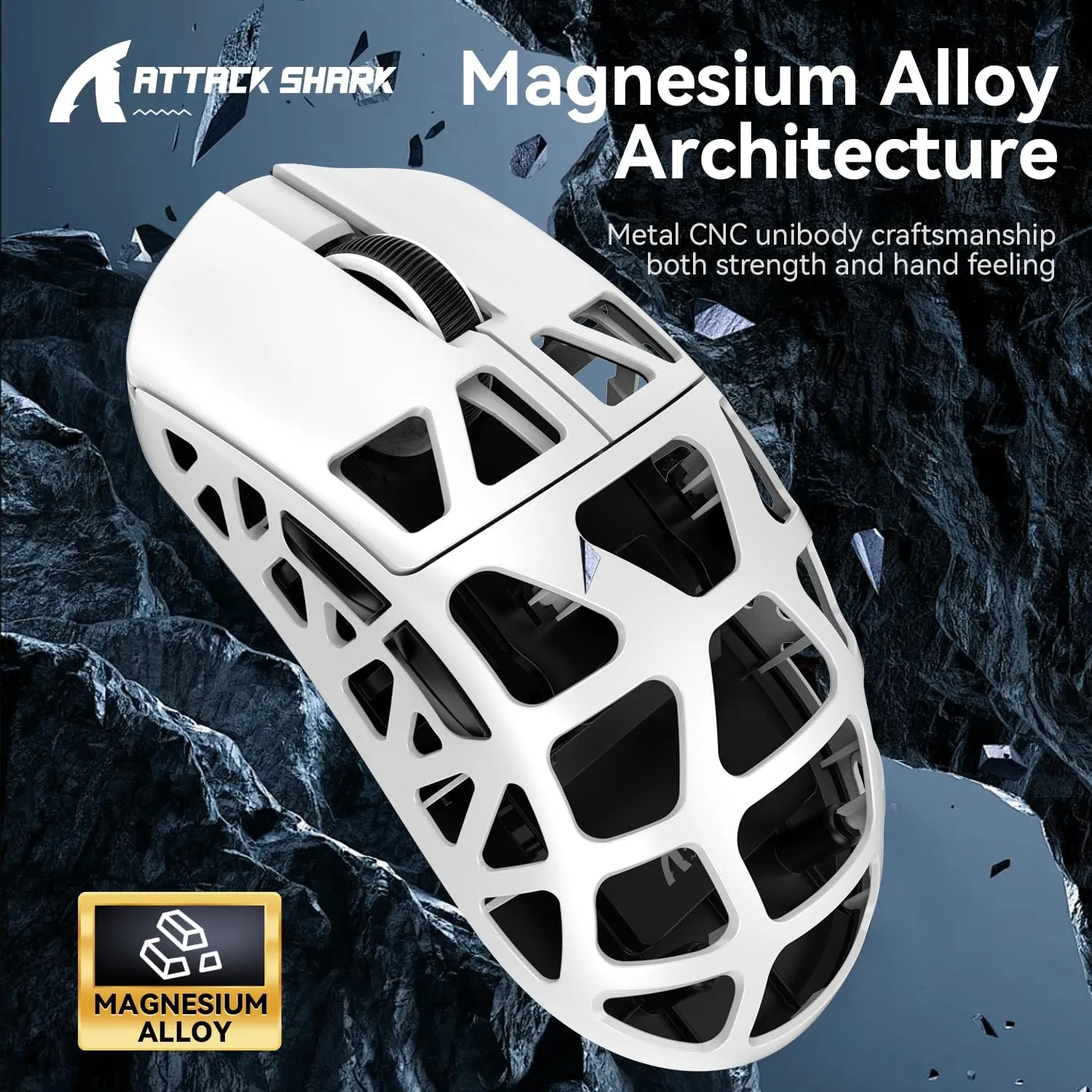 ATTACK SHARK R3 46g Superlight Magnesium Alloy Wireless Gaming Mouse, BT/2.4Ghz/Wired Computer Mouse, 8000Hz Wireless Polling Rate, PAW3395 26K DPI Sensor, Programmable Mice, PC/Laptop/Mac (White)