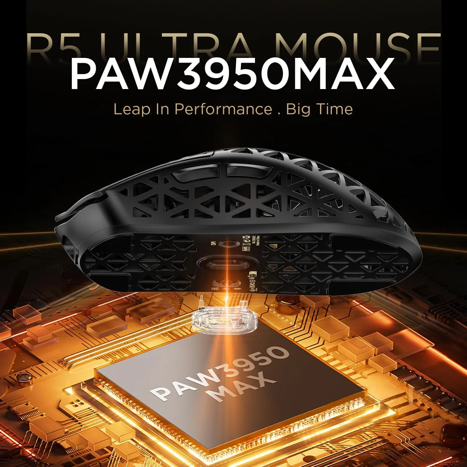 ATTACK SHARK R5 Ultra Wireless Gaming Mouse,Carbon Fiber Shell 39g Superlight,PAW3950MAX Nordic 52840 MCU 8K Polling 42K DPI Optical Sensor,BT/2.4G/USB-C Wired Mice with Coiled Cable-Black&Griptape