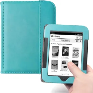 Barnes & Noble Nook Simple Touch eBook Reader Case, Flip Leather Cover for 6 Inch Nook Model BNRV300 BNRV350 BNRV500 Heavy Duty Protection Case (Sky Blue)