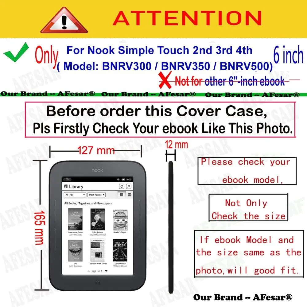 Barnes & Noble Nook Simple Touch eBook Reader Case, Flip Leather Cover for 6 Inch Nook Model BNRV300 BNRV350 BNRV500 Heavy Duty Protection Case (Sky Blue)