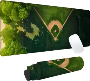 Baseball FieldGaming Mouse Pad, Office Desk Mat, Anti-Slip Rubber Base Cool Aesthetic Mouse Pads for Computer Laptop Keyboard School Home Desktop Gamer Home Accessories Decor 31.5" x 11.8"