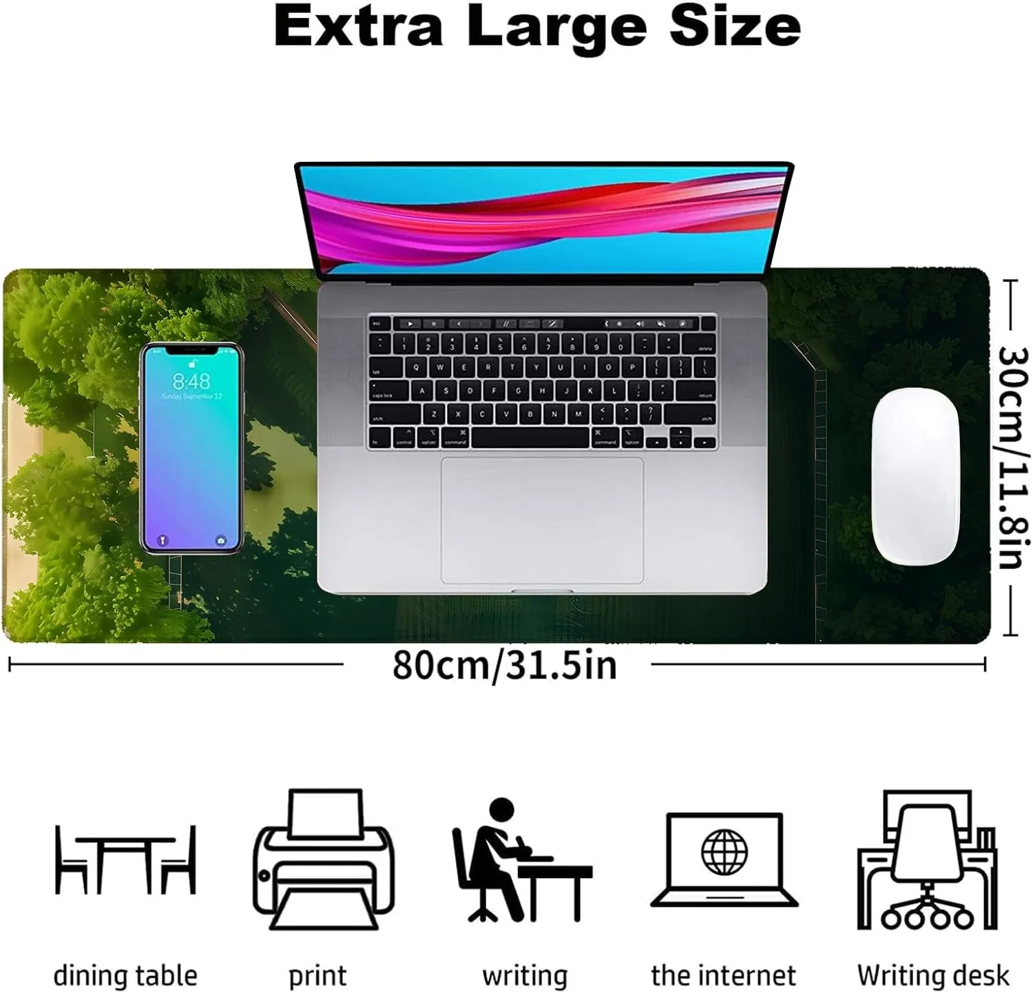 Baseball FieldGaming Mouse Pad, Office Desk Mat, Anti-Slip Rubber Base Cool Aesthetic Mouse Pads for Computer Laptop Keyboard School Home Desktop Gamer Home Accessories Decor 31.5" x 11.8"