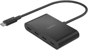 Belkin Connect USB-C to 4-Port USB-C 3.2 Gen2 Ports Hub, Multiport Adapter Dongle with 100W PD & Max 10Gbps High-Speed Data Transfer for MacBook, iPad, Chromebook, PC, and More - Black