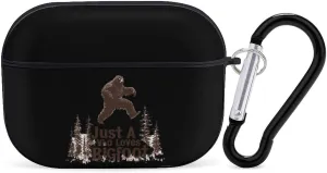 Bigfoot Just A Who Loves Sasquatch Earbud Case Bluetooth Headphone Case Full Protective Case with Keychain Compatible with Airpods Pro Black-Style