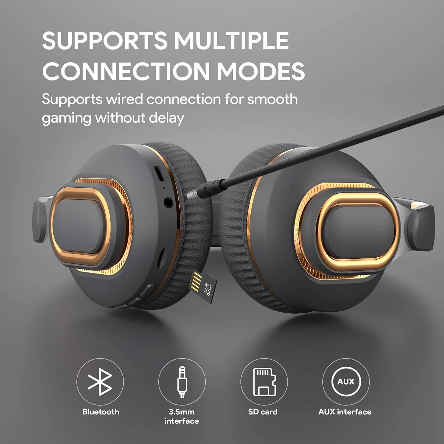 Bluetooth Headphones, Foldable Wireless Over-Ear Headphones with Hidden Mic for Cell Phone, Laptop, PC, Suitable for Music, School, Workouts, and Gaming (Grey)