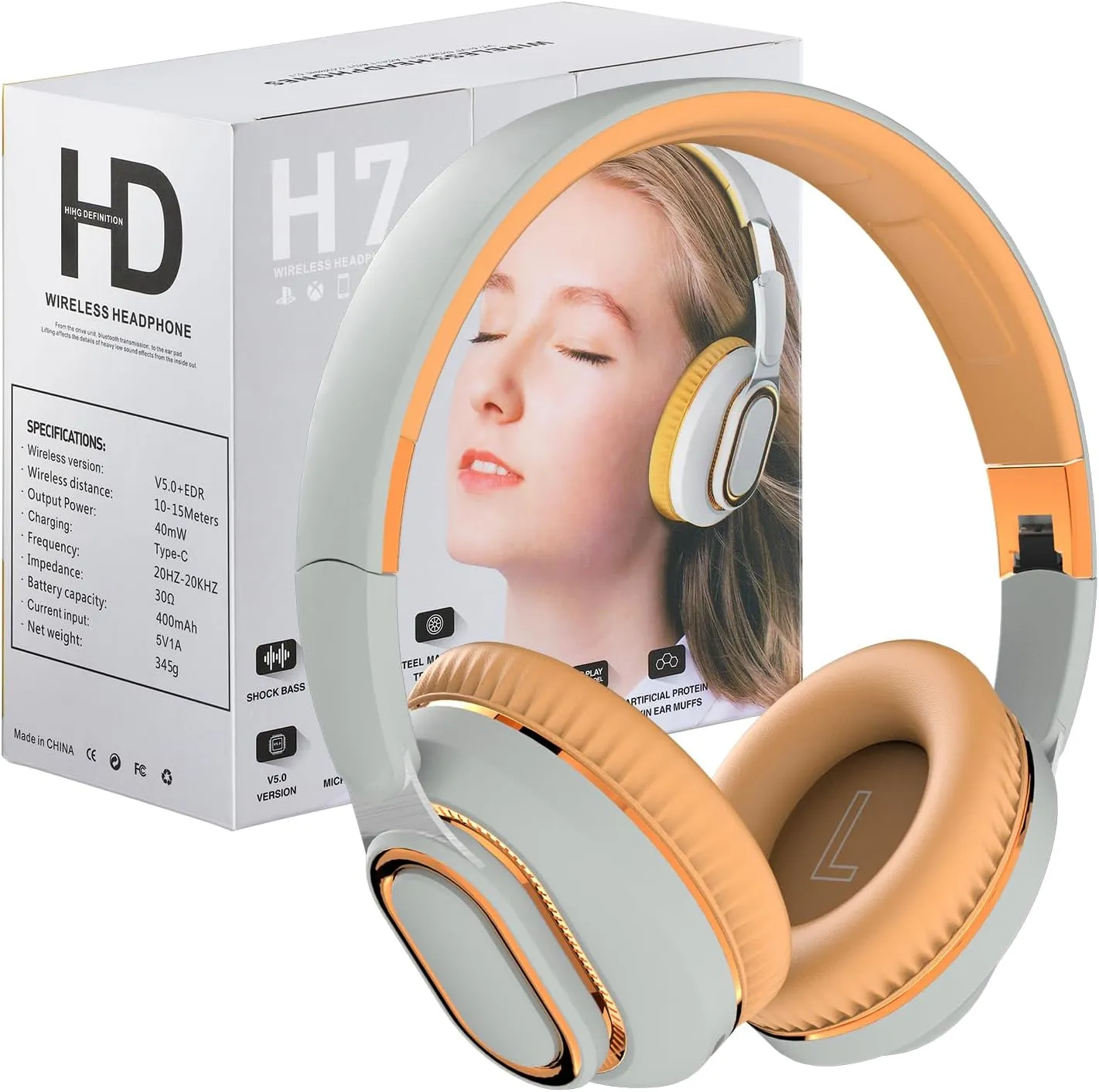 Bluetooth Headphones, Foldable Wireless Over-Ear Headphones with Hidden Mic for Cell Phone, Laptop, PC, Suitable for Music, School, Workouts, and Gaming (White)