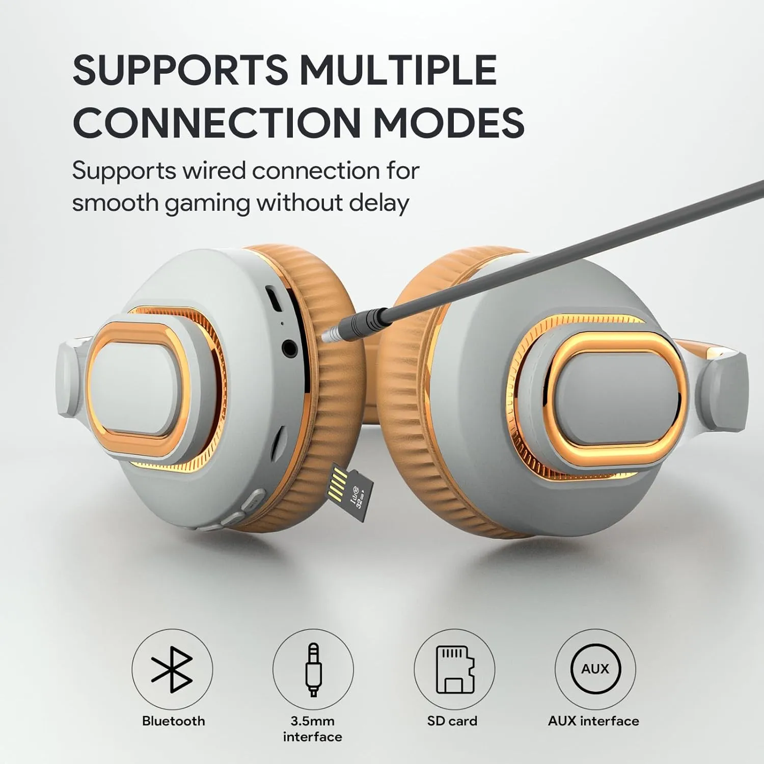 Bluetooth Headphones, Foldable Wireless Over-Ear Headphones with Hidden Mic for Cell Phone, Laptop, PC, Suitable for Music, School, Workouts, and Gaming (White)