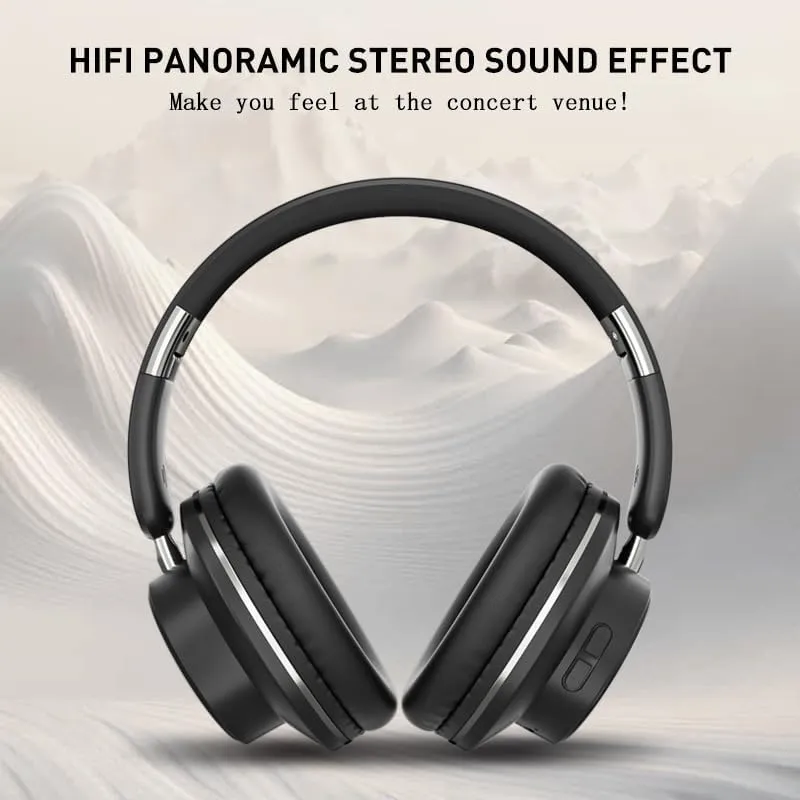Bluetooth Over-Ear Headphones, Foldable Wireless Headphones with Hidden Mic for Cell Phone, PC, Laptop, Suitable for Music, School, Workouts, and Gaming (Black)