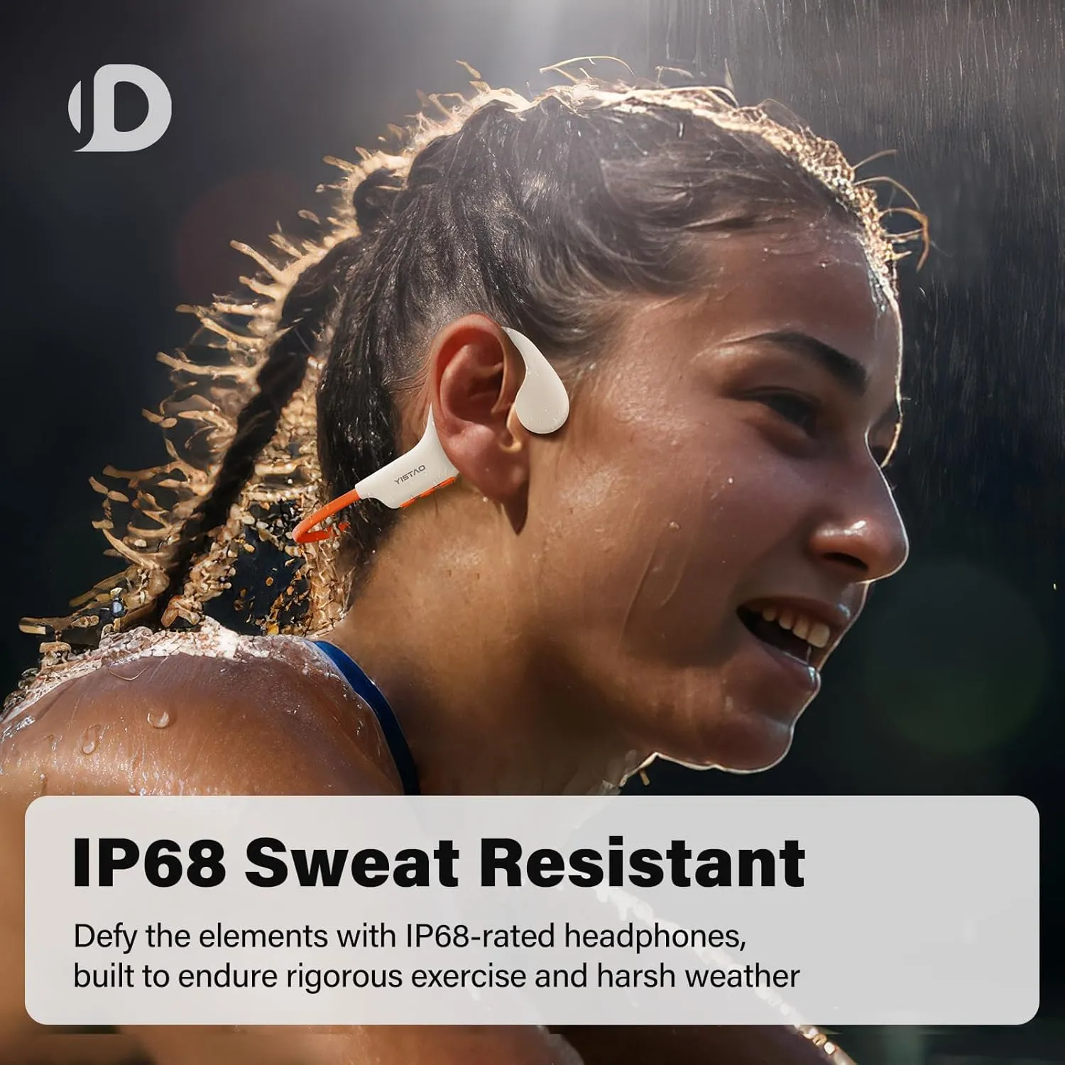 Bone Conduction Headphones, Open Ear Headphones Wireless Earphones, 32GB MP3, 8 Hours Playtime, Bluetooth 5.3, IP68 Waterproof Headphones for Running and Fitness Workout - Beige Orange