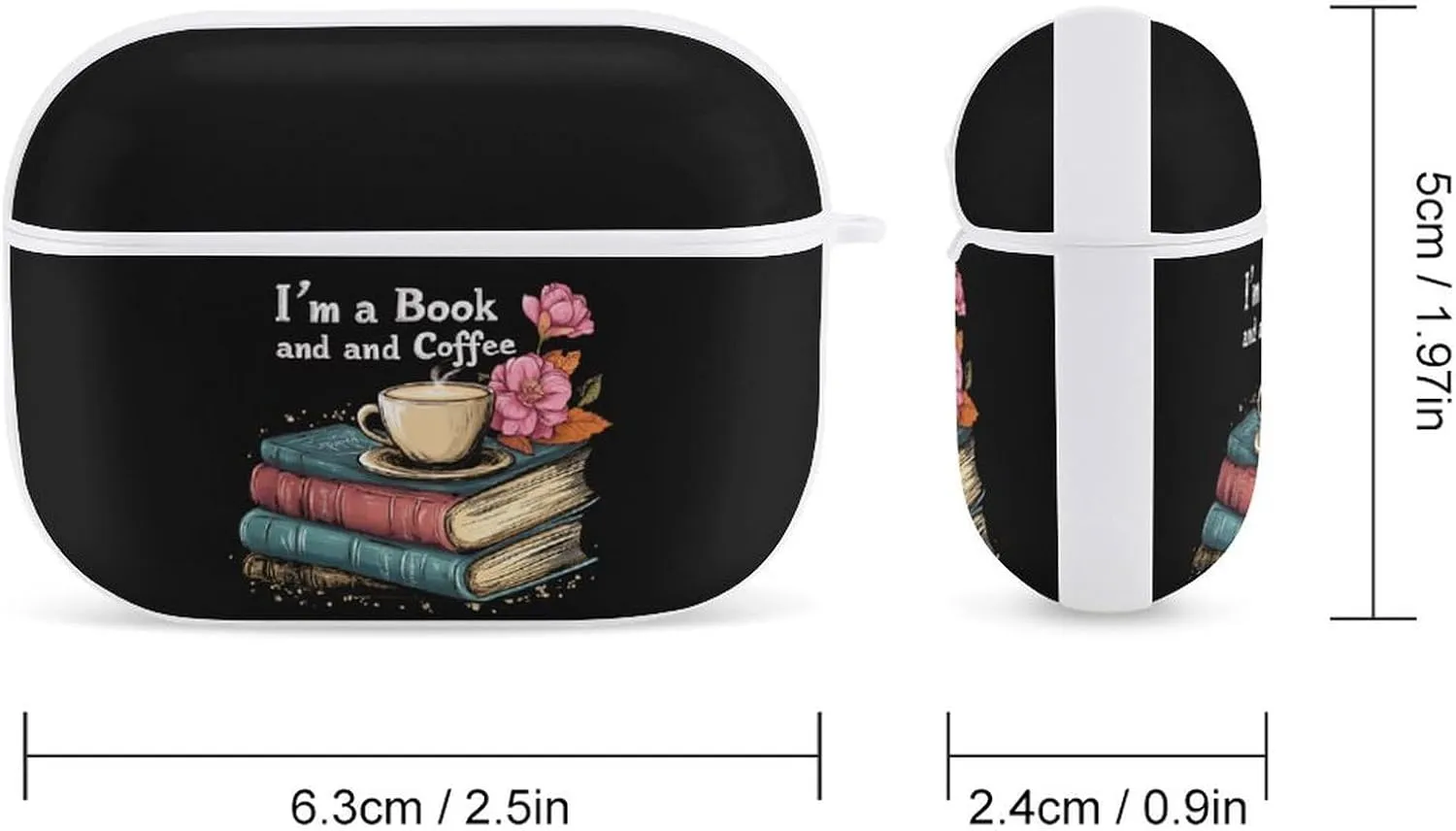 Book Coffee Print Earbud Case Bluetooth Headphone Case Full Protective Case with Keychain Compatible with Airpods Pro White-Style