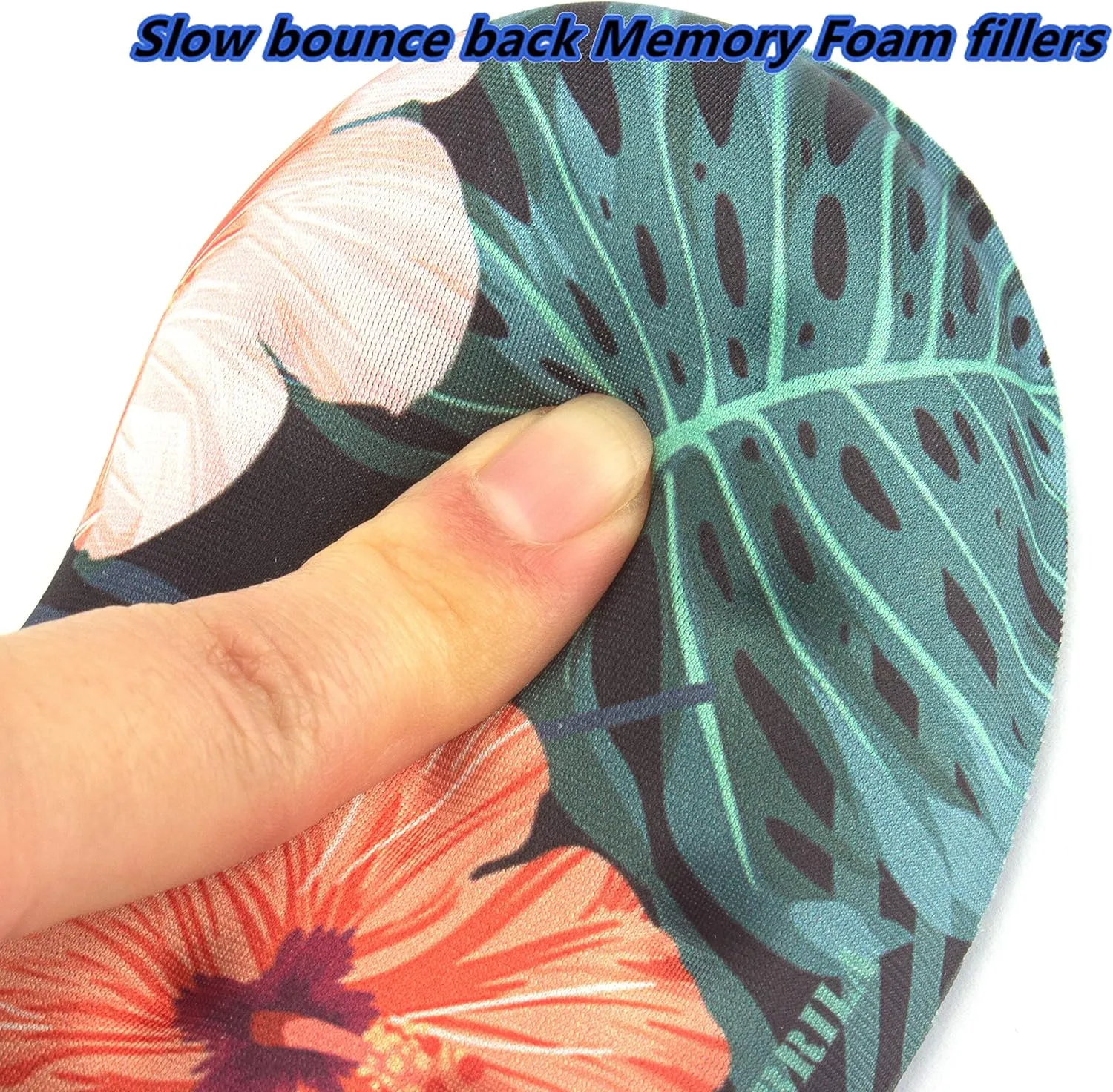 BRILA Ergonomic Memory Foam Mouse Wrist Rest Support Pad Cushion for Computer, Laptop, Office Work, PC Gaming - Massage Holes Design - Wrist Pain Relieve (Floral Leaves)