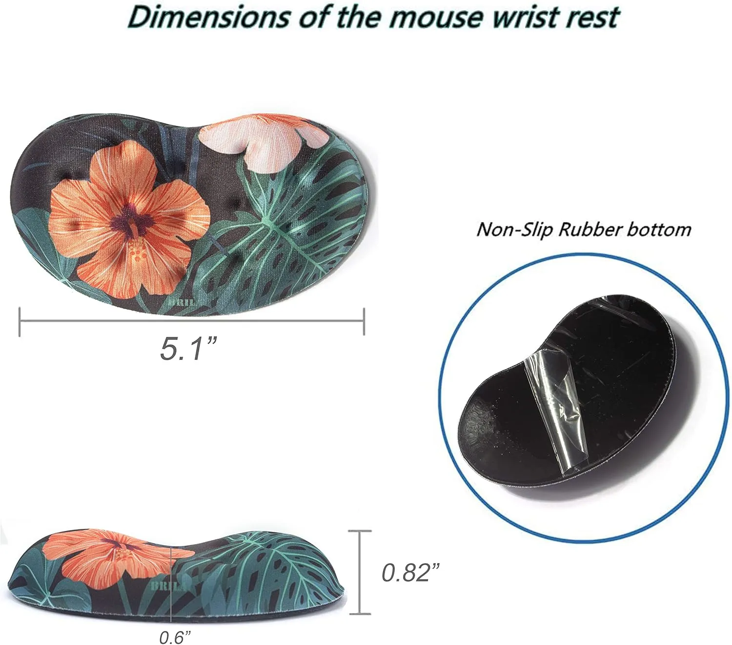 BRILA Ergonomic Memory Foam Mouse Wrist Rest Support Pad Cushion for Computer, Laptop, Office Work, PC Gaming - Massage Holes Design - Wrist Pain Relieve (Floral Leaves)