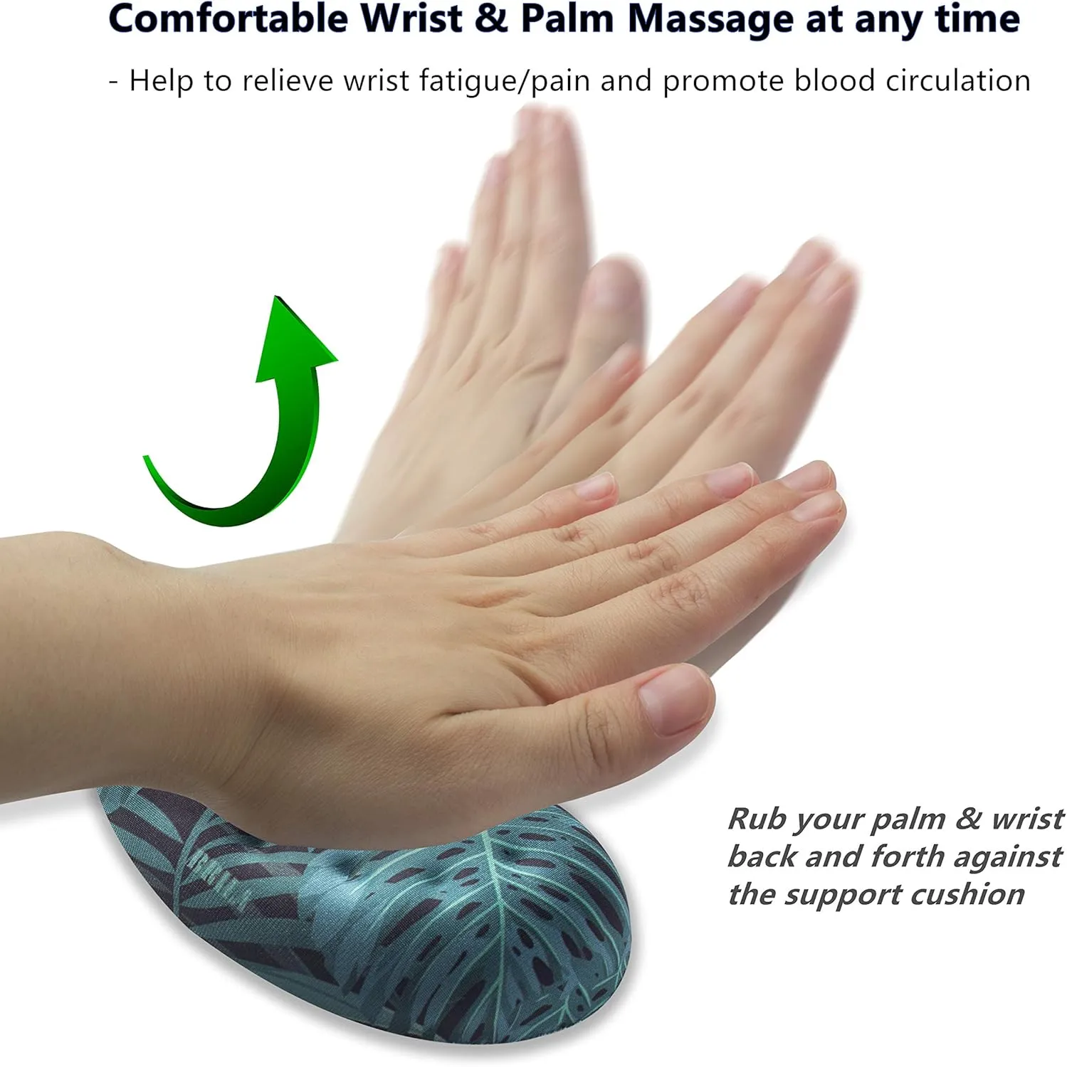 BRILA Ergonomic Memory Foam Mouse Wrist Rest Support Pad Cushion for Computer, Laptop, Office Work, PC Gaming - Massage Holes Design - Wrist Pain Relieve (Floral Leaves)