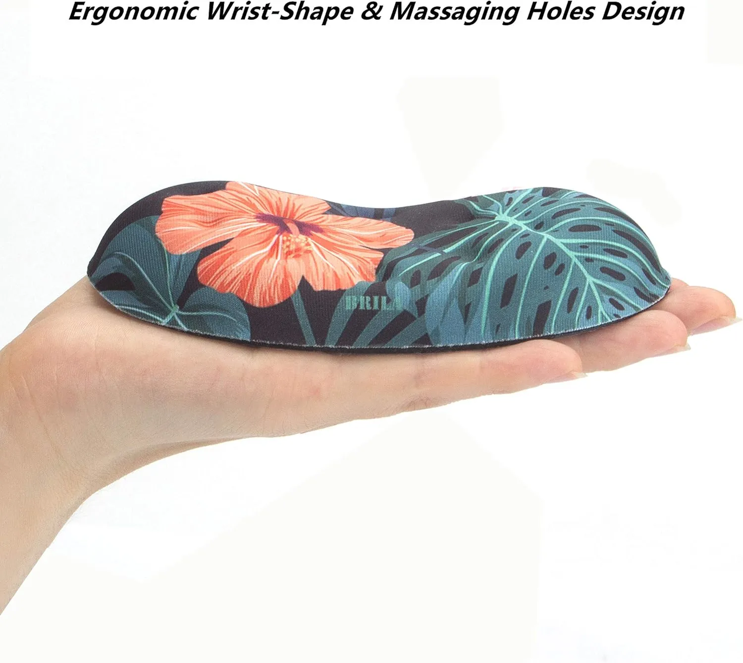 BRILA Ergonomic Memory Foam Mouse Wrist Rest Support Pad Cushion for Computer, Laptop, Office Work, PC Gaming - Massage Holes Design - Wrist Pain Relieve (Floral Leaves)
