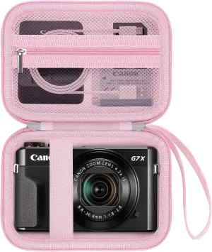 Camera Case for Canon PowerShot G7 X Mark II/ G7X Mark III/ G9 X Mark II Digital Camera, 4K Vlogging Camera Protective Cover Hard Travel Storage Bag, Mesh Pocket fits Cable, Batteries,Pink