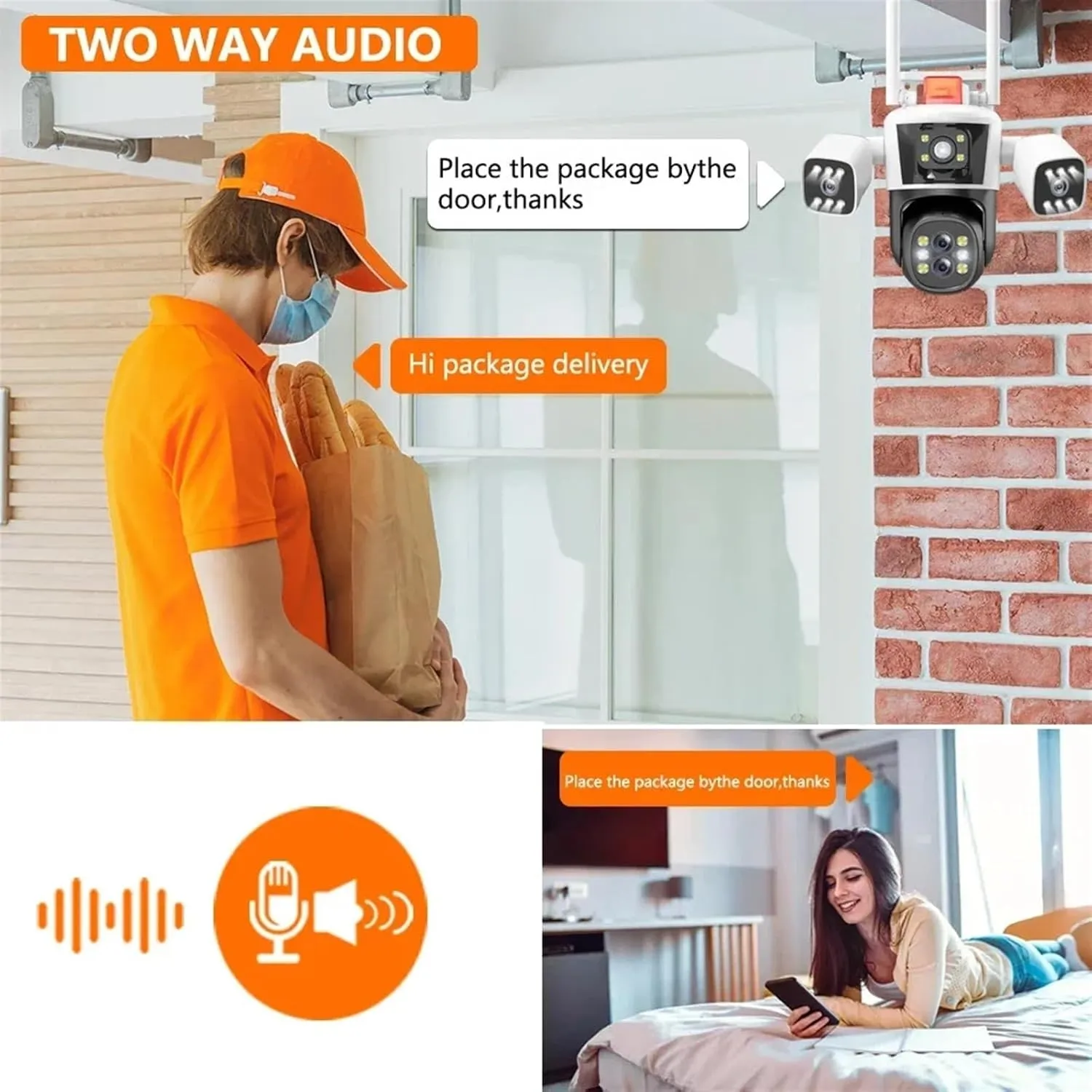 Cameras for Home Security 10X PTZ Zoom Four Lens Smart Home Surveillance Camera Outdoor 360 Panoramic View Cameras 16MP 8K Video Security CCTV Track with Motion Detection(Cam Add 32G Card)