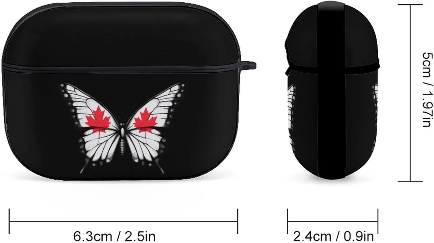 Canada Flag Butterfly Earbud Case Bluetooth Headphone Case Full Protective Case with Keychain Compatible with Airpods Pro Black-Style