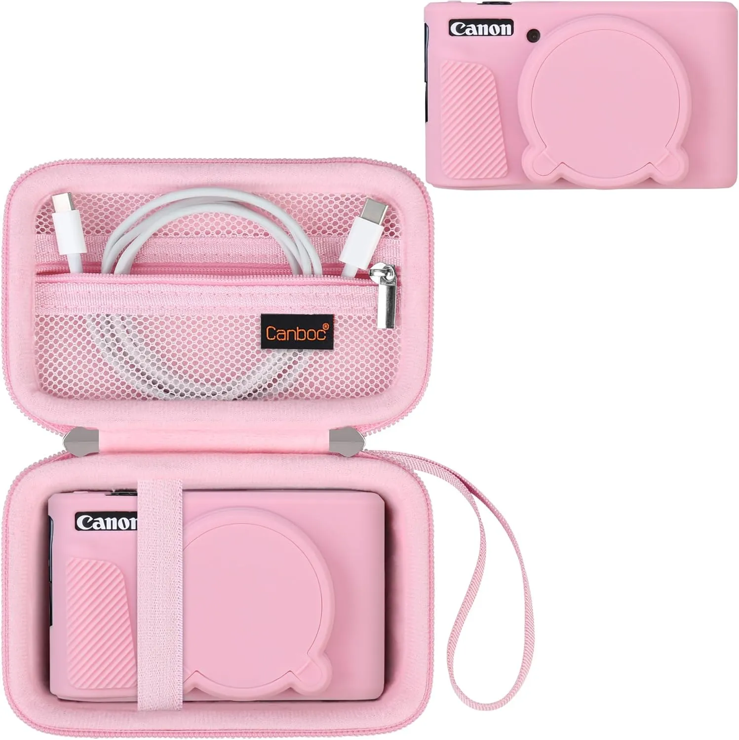 Canboc Case for Canon PowerShot SX740 SX730 HS Digital Camera, 1* Hard Carrying Case   1* Soft Silicone Protective Cover with Removable Lens Cover, Pink (Case Only)