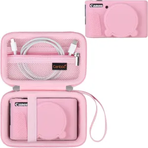 Canboc Case for Canon PowerShot SX740 SX730 HS Digital Camera, 1* Hard Carrying Case   1* Soft Silicone Protective Cover with Removable Lens Cover, Pink (Case Only)