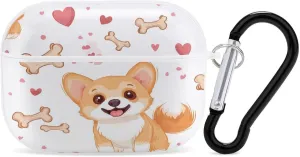 Cartoon Corgi Earbud Case Bluetooth Headphone Case Full Protective Case with Keychain Compatible with Airpods Pro White-Style