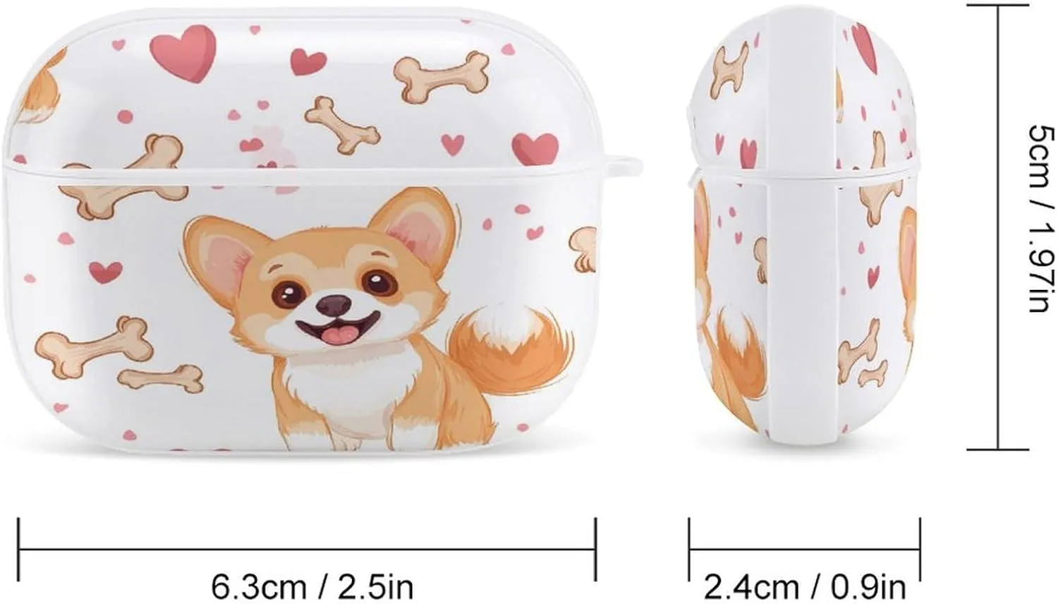 Cartoon Corgi Earbud Case Bluetooth Headphone Case Full Protective Case with Keychain Compatible with Airpods Pro White-Style
