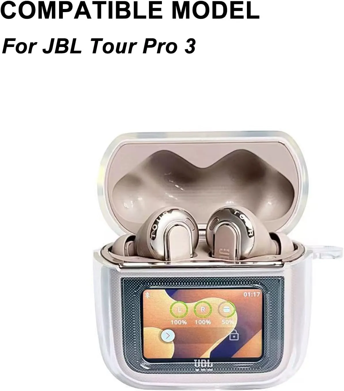 Case Compatible with JBL Tour Pro 3, Soft Silicone Shockproof Protective Cover with Carabiner Accessories (Clear)