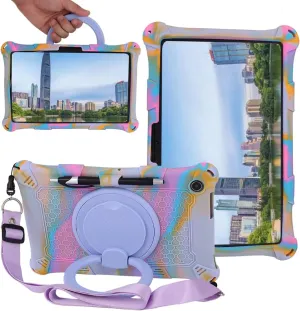 Case for Alldocube iPlay 50 /iPlay 50Pro 10.4-inch Tablet, 360 Rotating Stand/Shoulder Strap, Adjustable Stand, Child-Friendly Case (Colorful Purple Pink)