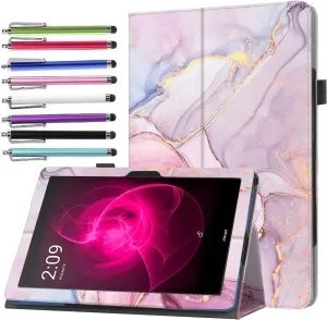 Case for Vortex T10M Pro Tablet 10.1 Inch - Slim Lightweight Folio Stand Cover PU Leather Case Cover   1 Stylus (Pink Marble)