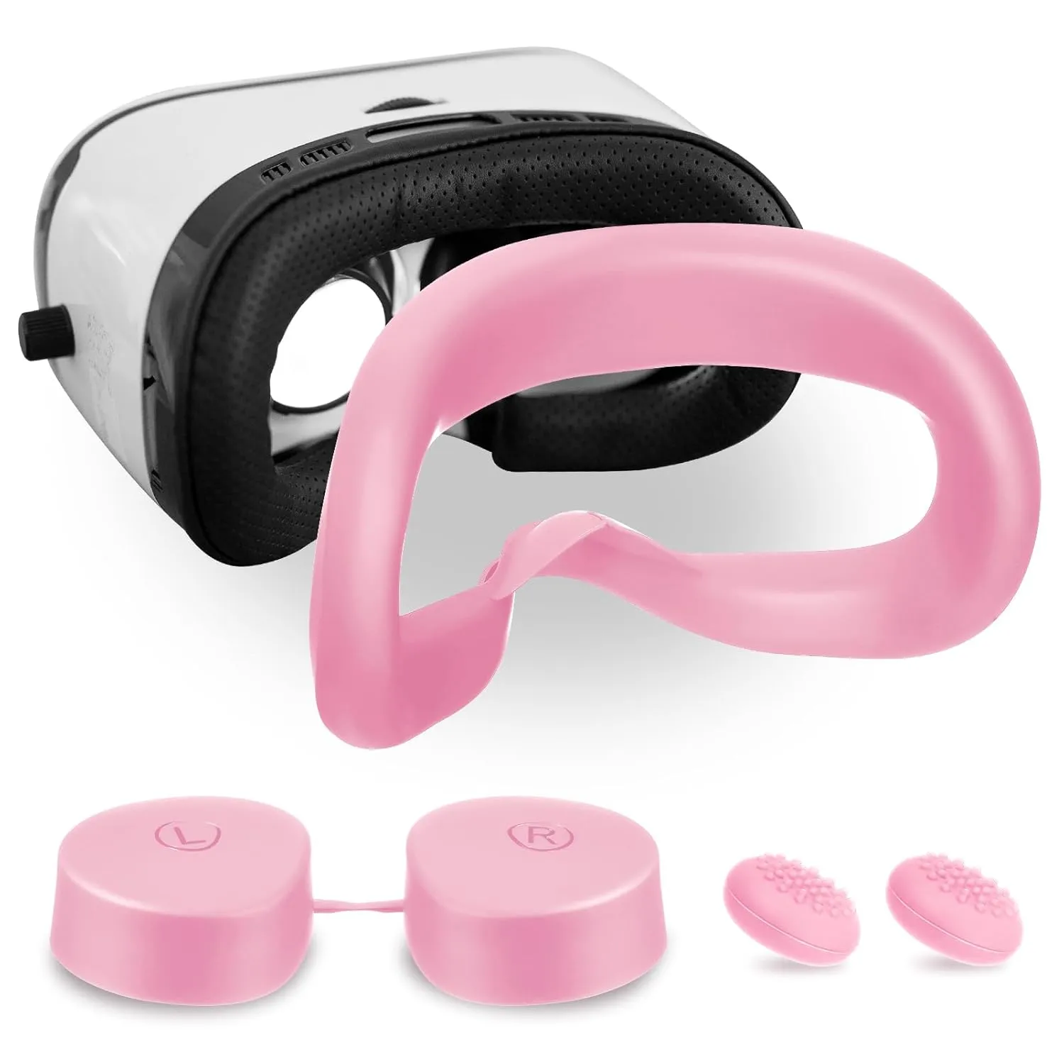 Chapou Silicone Cover Set Compatible with Oculus Quest 2 VR Accessories Protective Cover Includes Silicone Mask VR Glasses Pad and Rocker Cap Lid (Pink)