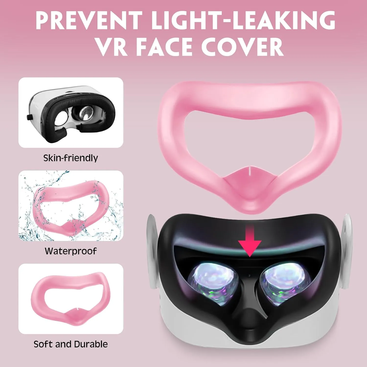 Chapou Silicone Cover Set Compatible with Oculus Quest 2 VR Accessories Protective Cover Includes Silicone Mask VR Glasses Pad and Rocker Cap Lid (Pink)