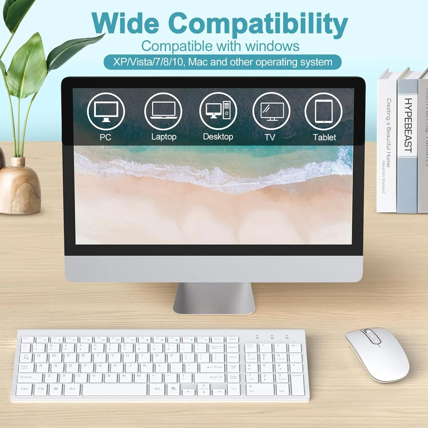cimetech Wireless Keyboard and Mouse, [Rechargeable Mouse][Silent Scissor Switch Key][Labor-Saving Buttons]Ultra Slim Wireless Computer Keyboard and Mouse, Easy Setup for PC/Laptop/Mac/Windows - White