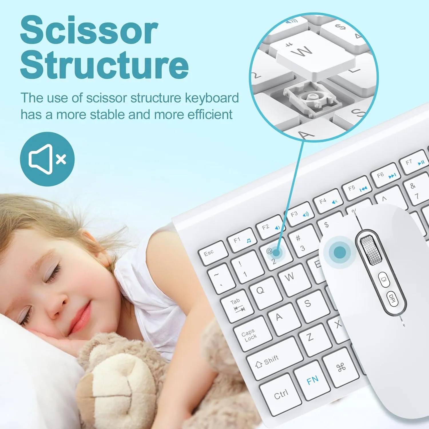 cimetech Wireless Keyboard and Mouse, [Rechargeable Mouse][Silent Scissor Switch Key][Labor-Saving Buttons]Ultra Slim Wireless Computer Keyboard and Mouse, Easy Setup for PC/Laptop/Mac/Windows - White