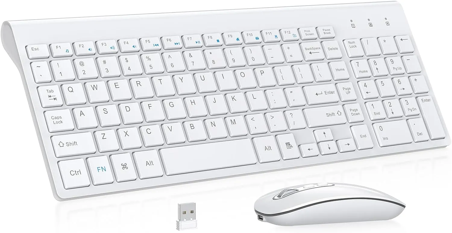 cimetech Wireless Keyboard and Mouse, [Rechargeable Mouse][Silent Scissor Switch Key][Labor-Saving Buttons]Ultra Slim Wireless Computer Keyboard and Mouse, Easy Setup for PC/Laptop/Mac/Windows - White