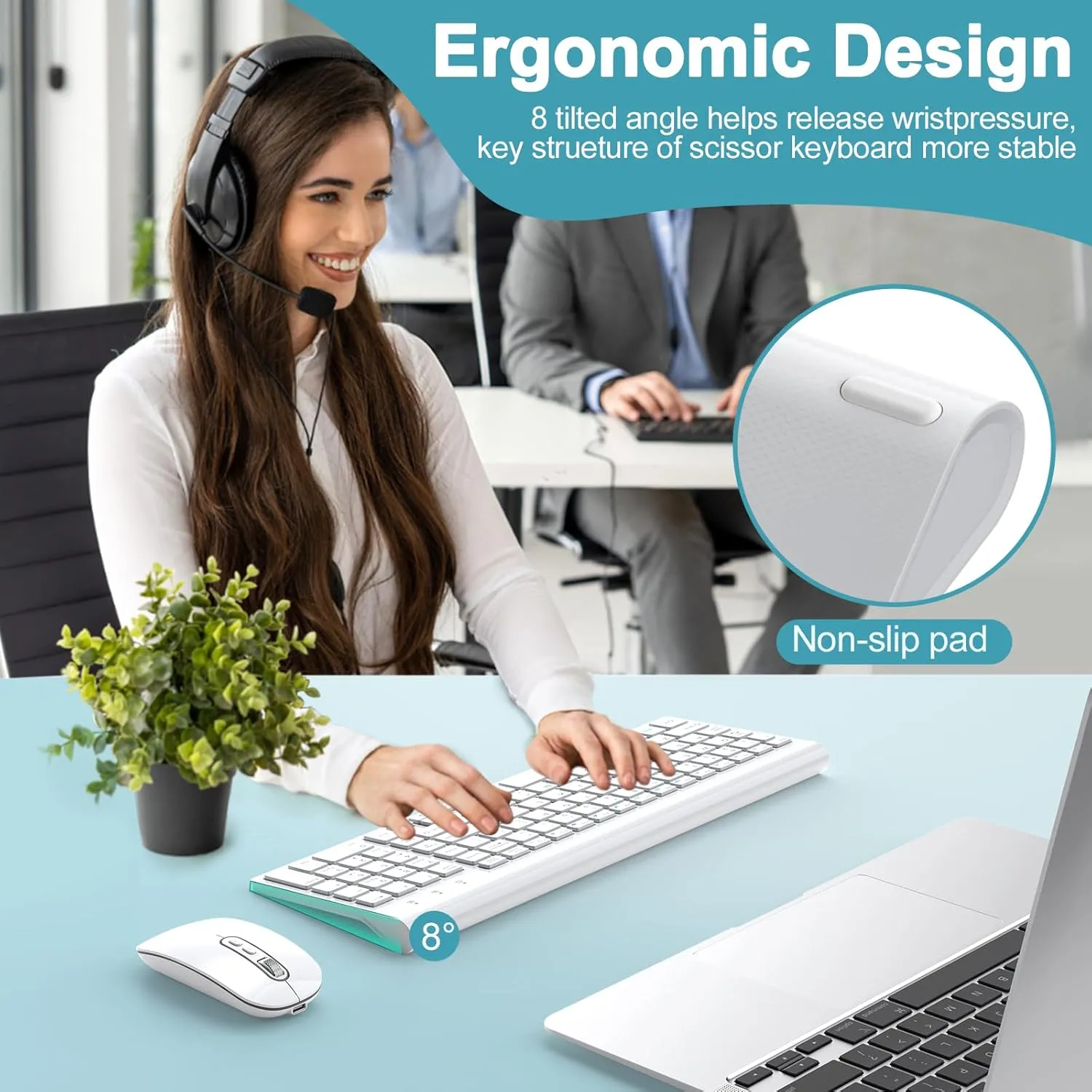 cimetech Wireless Keyboard and Mouse, [Rechargeable Mouse][Silent Scissor Switch Key][Labor-Saving Buttons]Ultra Slim Wireless Computer Keyboard and Mouse, Easy Setup for PC/Laptop/Mac/Windows - White