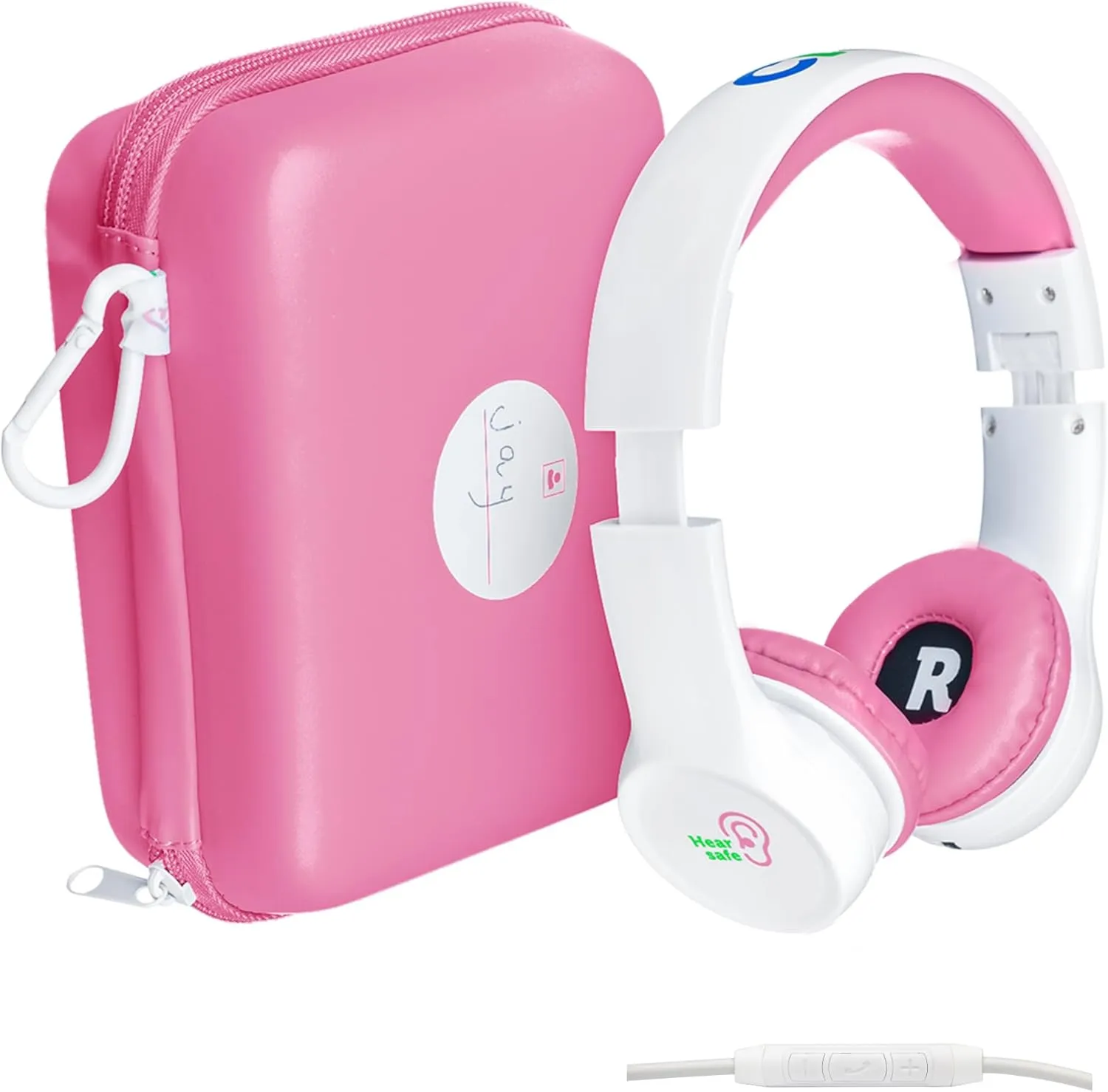 Clevy Kids Headphones Over-Ear 3.5mm Jack Wired Headphones for School - 5ft Tangle-Free Cord with HD Mic, 85dB Volume Limited for iPad/Computer, Foldable Girls/Boys Durable Carrying Case (Pink)