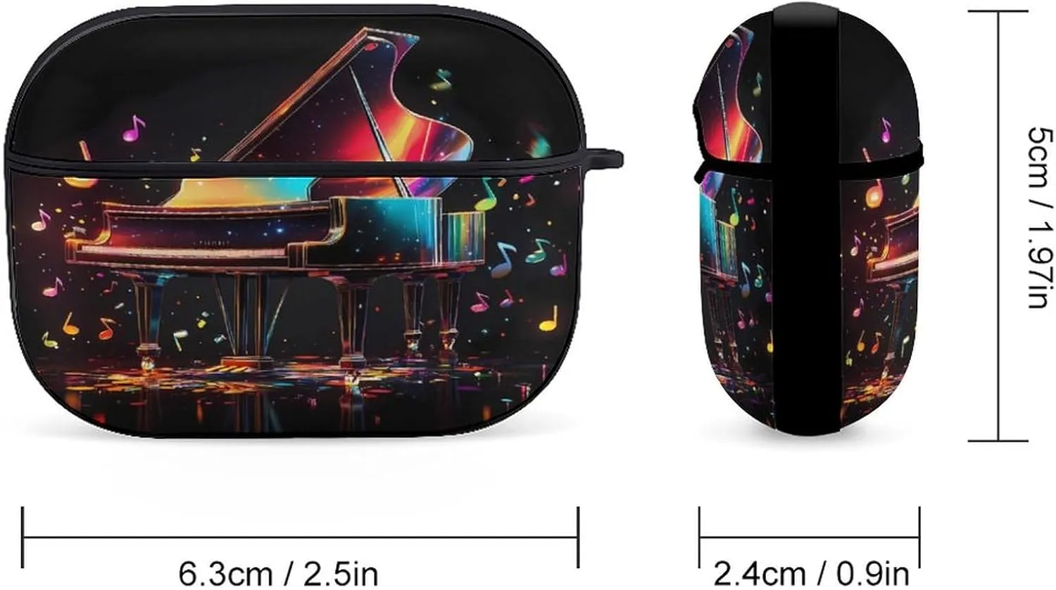 Colorful Piano Keyboard Music Note Earbud Case Bluetooth Headphone Case Full Protective Case with Keychain Compatible with Airpods Pro Black-Style