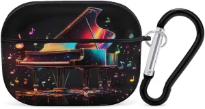 Colorful Piano Keyboard Music Note Earbud Case Bluetooth Headphone Case Full Protective Case with Keychain Compatible with Airpods Pro Black-Style