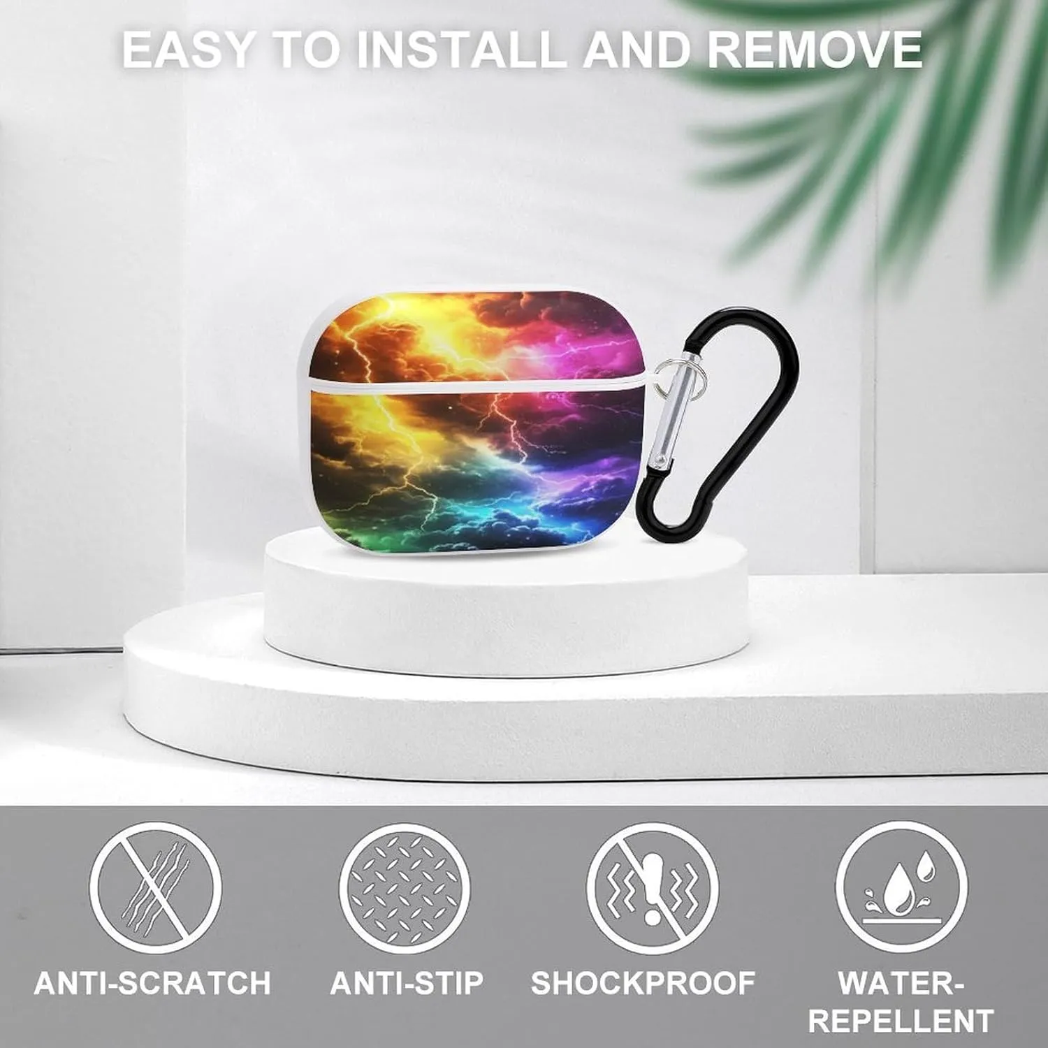 Colorful Thunder Earbud Case Bluetooth Headphone Case Full Protective Case with Keychain Compatible with Airpods Pro White-Style