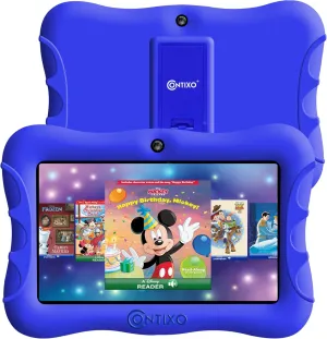 Contixo 7" Kids Tablet - 32GB Android Learning Tablet w/Exclusive 50  Disney Storybooks (Value $200), WiFi, Parental Controls, Kid-Proof Case & Kickstand, Educational Apps for Ages 3-10 - Dark Blue