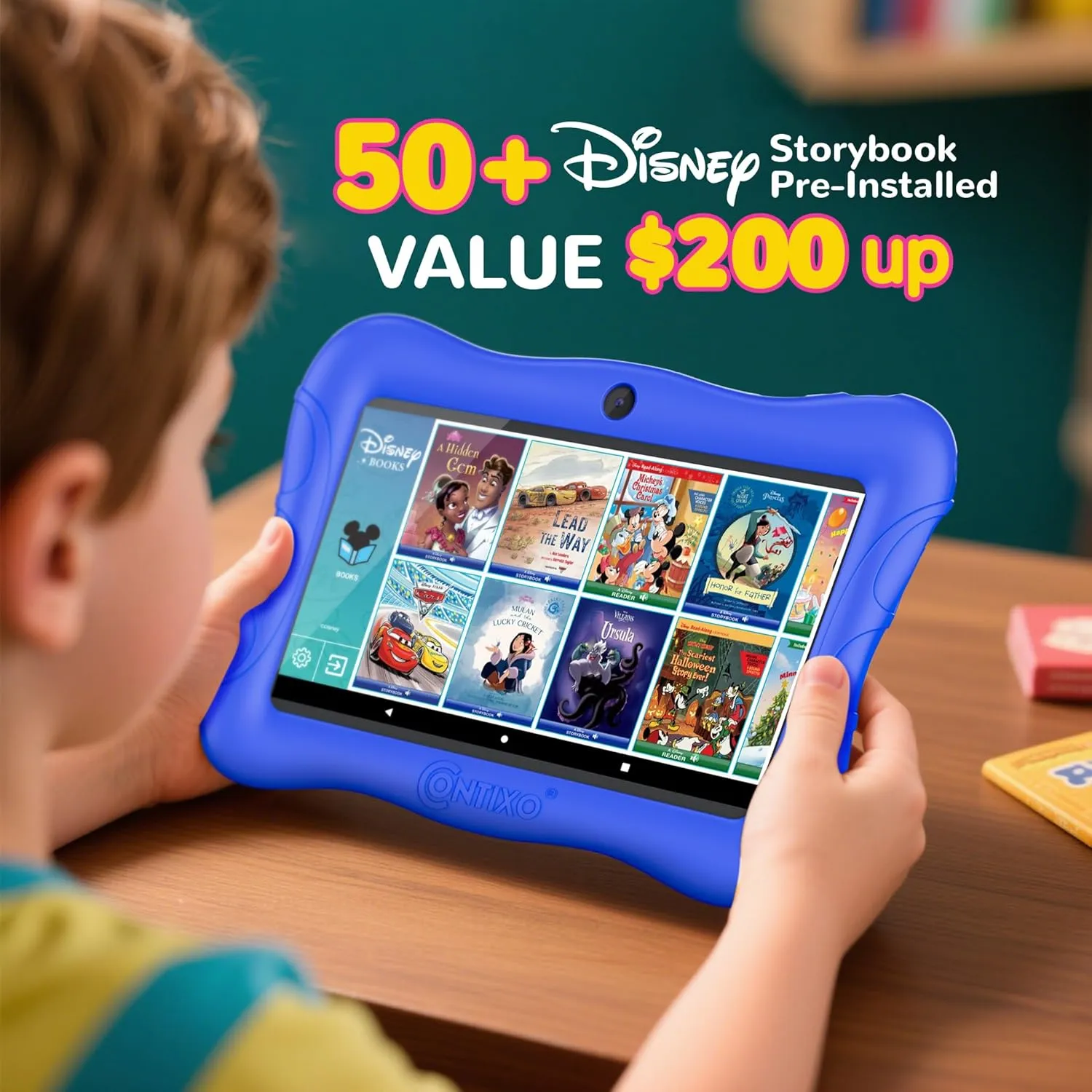 Contixo 7" Kids Tablet - 32GB Android Learning Tablet w/Exclusive 50  Disney Storybooks (Value $200), WiFi, Parental Controls, Kid-Proof Case & Kickstand, Educational Apps for Ages 3-10 - Dark Blue